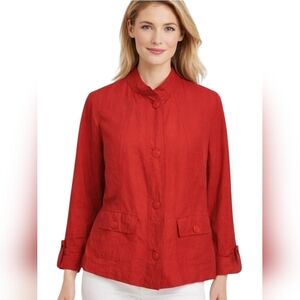 Wintersilks Silk Linen Button Front Red Jacket Size M